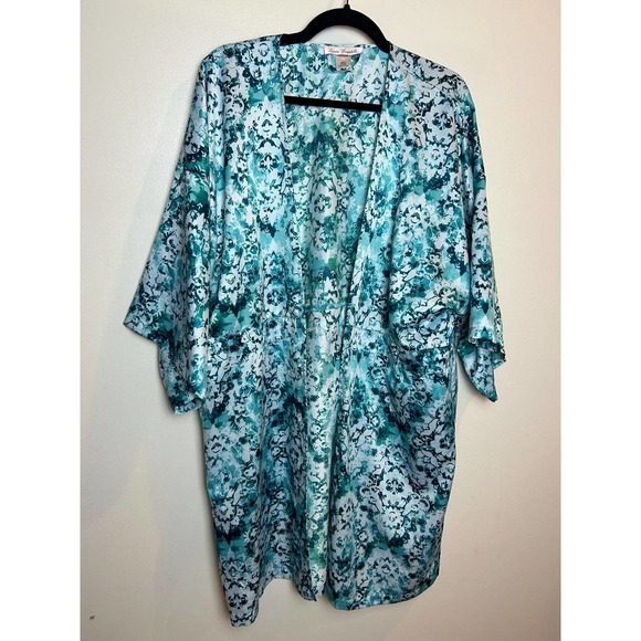 Vintage Linea Dontella Green Blur Floral Robe Lightweight L/XL - Picture 3 of 8